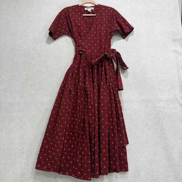 Caron Callahan Dresses & Skirts - Caron Callahan Dress Womens Small Red Embroidered Wrap Short Sleeve Maxi Boho